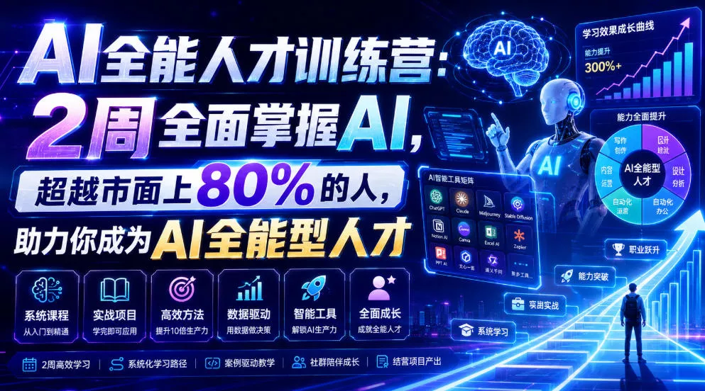 AI全能人才训练营:2周全面掌握AI,超越市面上80%的人,助力你成为AI全能型人才 AI全能人才训练营:2周全面掌握AI,超越市面上80%的人,助力你成为AI全能型人才