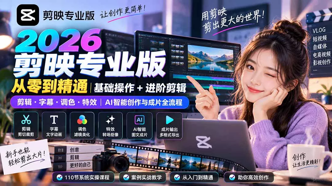 2026剪映专业版从零到精通｜基础操作+进阶剪辑｜剪辑·字幕·调色·特效｜AI智能创作与成片全流程-卓越网创