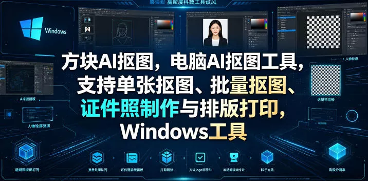 方块AI抠图,电脑AI抠图工具,支持单张抠图、批量抠图、证件照制作与排版打印,Windows工具 方块AI抠图,电脑AI抠图工具,支持单张抠图、批量抠图、证件照制作与排版打印,Windows工具