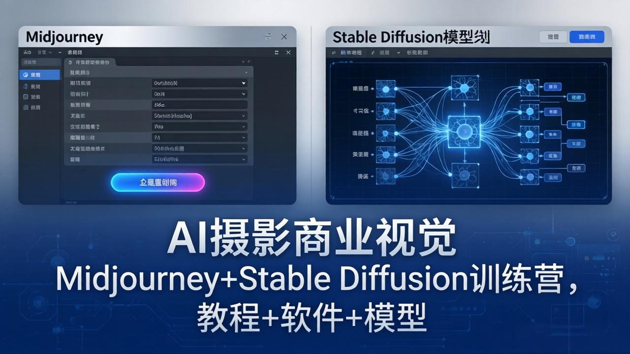 AI摄影商业视觉Midjourney+Stable Diffusion训练营，教程+软件+模型-卓越网创