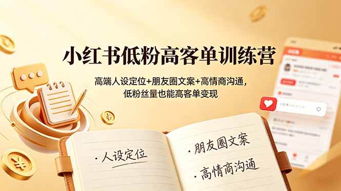 (19105期)小红书低粉高客单训练营:高端人设定位+朋友圈文案+高情商沟通,低粉丝量也能高客单变现 (19105期)小红书低粉高客单训练营:高端人设定位+朋友圈文案+高情商沟通,低粉丝量也能高客单变现