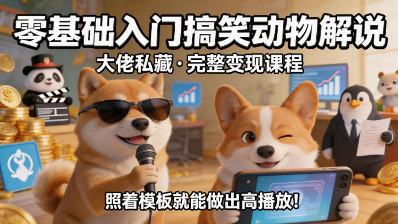 零基础入门搞笑动物解说，大佬私藏完整变现课程，照着模板就能做出高播放-卓越网创