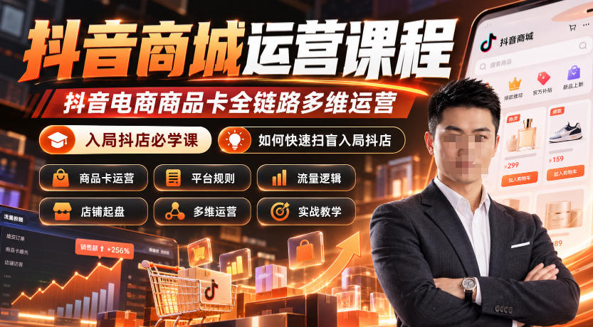 抖音商城运营课程，抖音电商商品卡全链路多维运营，入局抖店必学课， 如何快速扫盲入局抖店(更新26年10月)-卓越网创