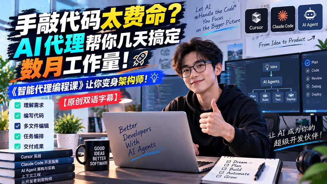 (20286期)手敲代码太费命?AI 代理帮你几天搞定数月工作量!《智能代理编程课》让你变身架构师-卓越网创