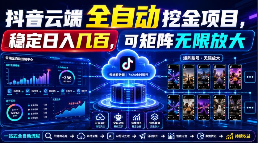 Dy云端全自动挖金项目，稳定日入几百，可矩阵无限放大！-卓越网创