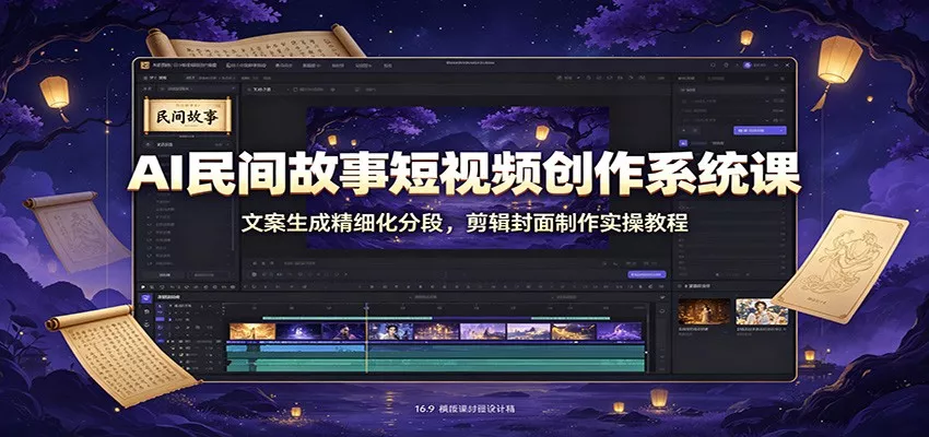 AI民间故事短视频创作系统课：文案生成精细化分段，剪辑封面制作实操教程-卓越网创