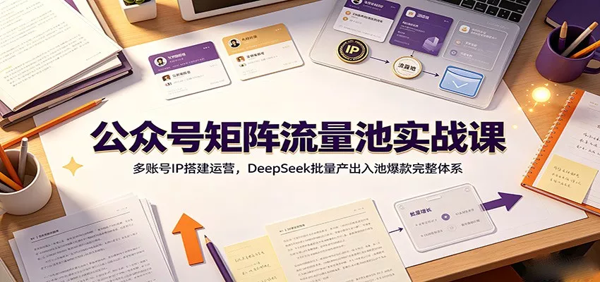 公众号矩阵流量池实战课：多账号IP搭建运营，DeepSeek批量产出入池爆款完整体系-卓越网创