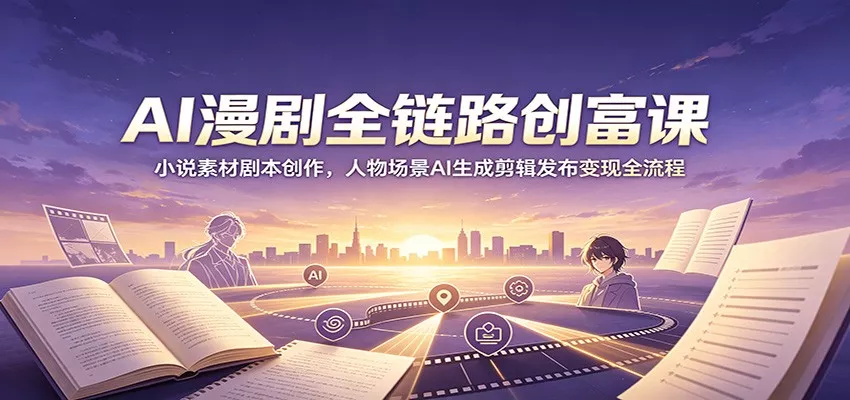 AI漫剧全链路创富课：小说素材剧本创作，人物场景AI生成剪辑发布变现全流程-卓越网创