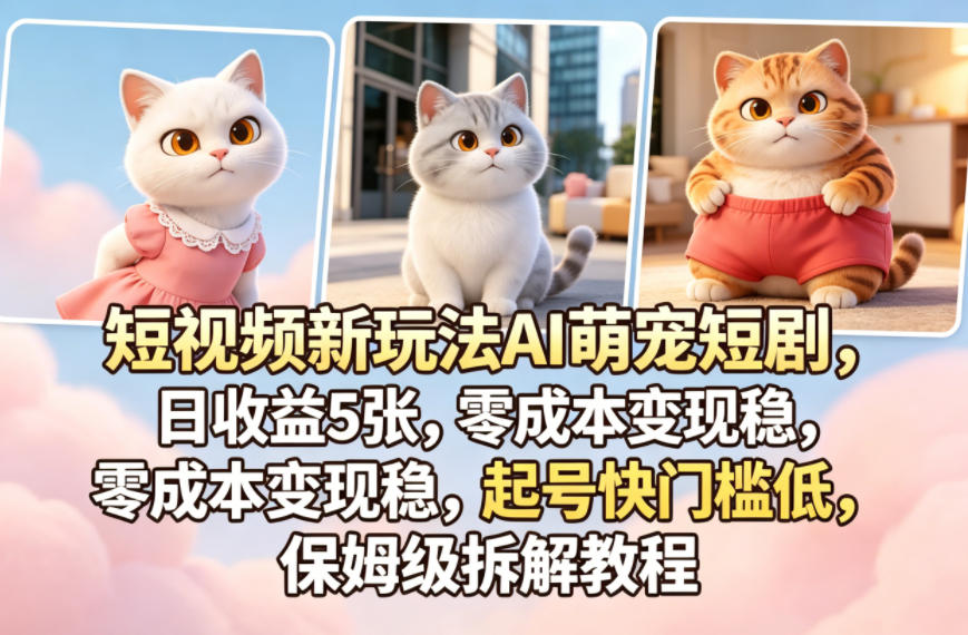 短视频新玩法AI萌宠短剧,日收益5张,零成本变现稳,起号快门槛低,保姆级拆解教程 短视频新玩法AI萌宠短剧,日收益5张,零成本变现稳,起号快门槛低,保姆级拆解教程