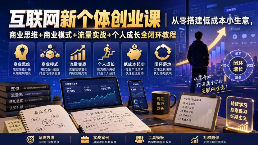 互联网新个体创业课|从零搭建低成本小生意,商业思维+商业模式+流量实战+个人成长全闭环教程 互联网新个体创业课|从零搭建低成本小生意,商业思维+商业模式+流量实战+个人成长全闭环教程