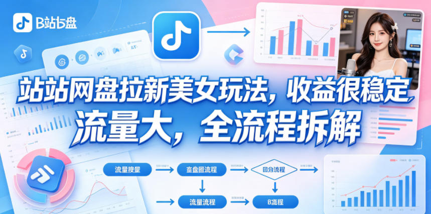 B站网盘拉新美女玩法，收益很稳定，流量大，全流程拆解-卓越网创
