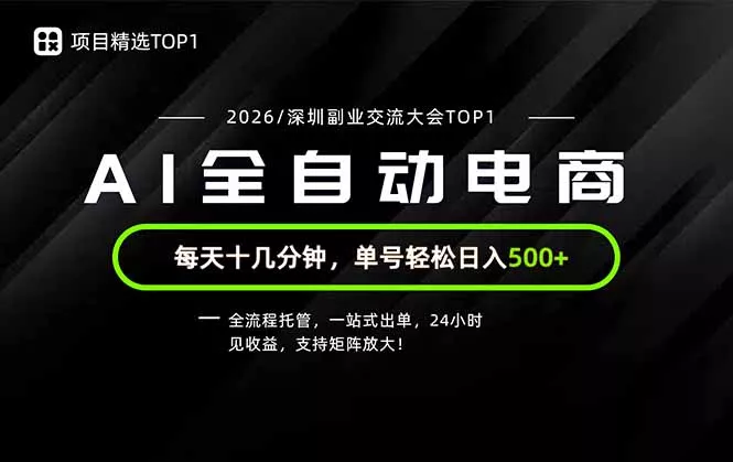 副业精选TOP1，全流程托管，24小时见收益，单号轻松日入500+-卓越网创