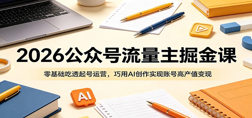 2026公众号流量主掘金课:零基础吃透起号运营,巧用AI创作实现账号高产值变现 2026公众号流量主掘金课:零基础吃透起号运营,巧用AI创作实现账号高产值变现