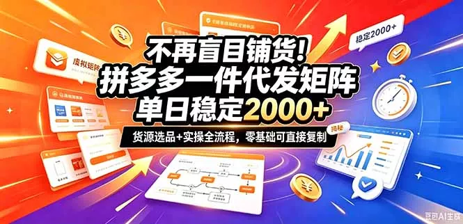 不再盲目铺货！拼多多一件代发矩阵落地攻略，提供优质货源店铺运营全流程，零基础可直接复制-卓越网创