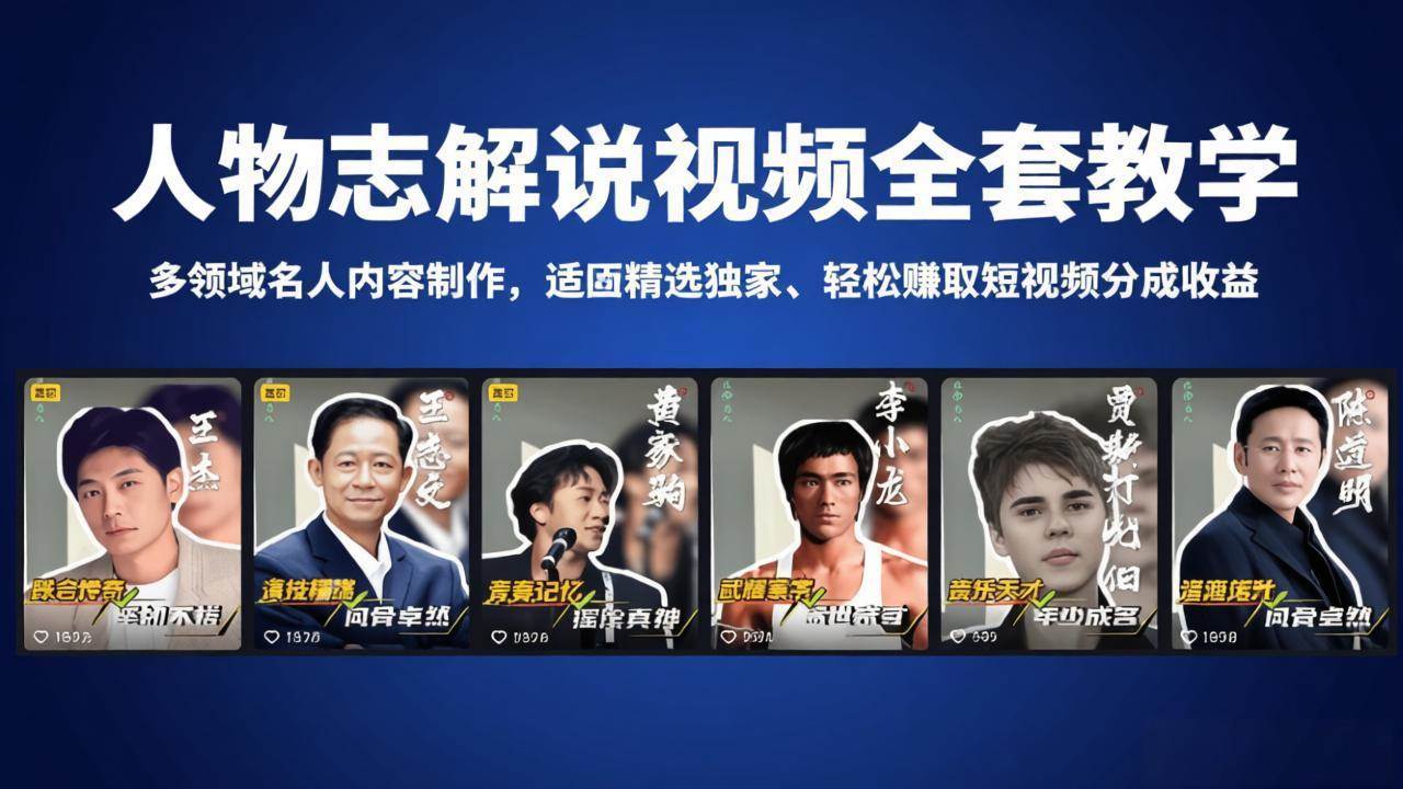 （18205期）人物志解说视频全套教学，多领域名人内容制作，适配精选独家，轻松赚取短视频分成收益-卓越网创
