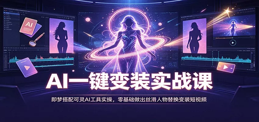 AI一键变装实战课：即梦搭配可灵AI工具实操，零基础做出丝滑人物替换变装短视频-卓越网创
