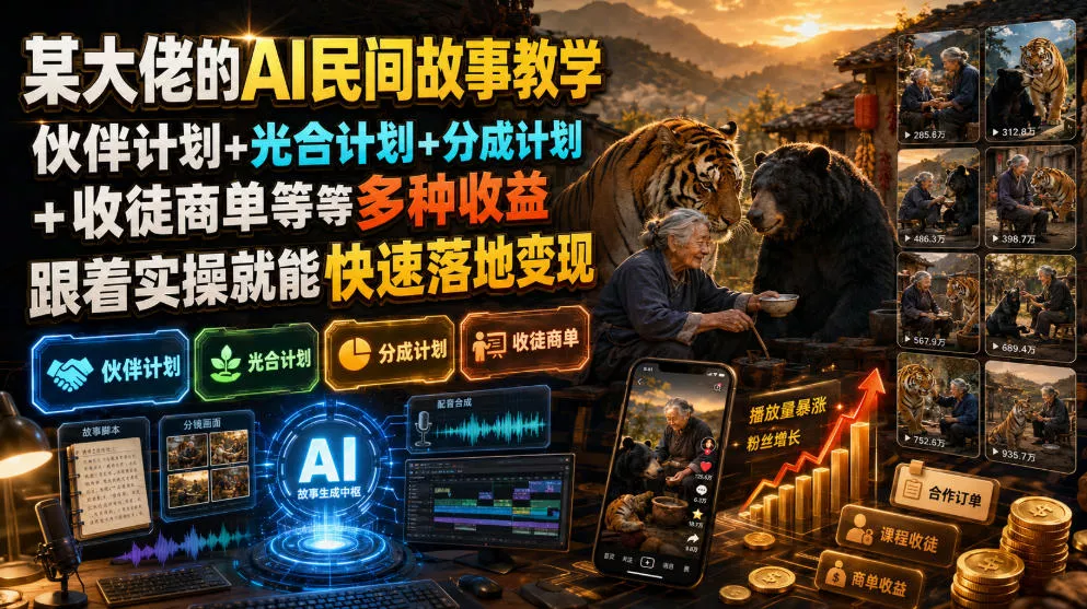 某大佬的AI民间故事教学,伙伴计划+光合计划+分成计划+收徒商单等多种收益,跟着实操就能快速落地变现 某大佬的AI民间故事教学,伙伴计划+光合计划+分成计划+收徒商单等多种收益,跟着实操就能快速落地变现