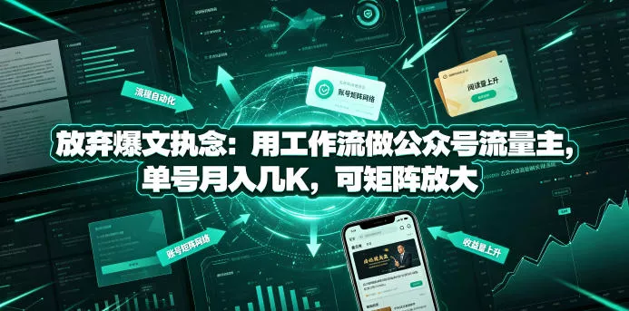 放弃爆文执念:用工作流做公众号流量主,单号月入几K,可矩阵放大-卓越网创