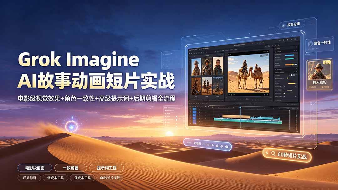 (19305期)Grok Imagine AI故事动画短片实战:电影级视觉效果+角色一致性+高级提示词+后期剪辑全流程 (19305期)Grok Imagine AI故事动画短片实战:电影级视觉效果+角色一致性+高级提示词+后期剪辑全流程