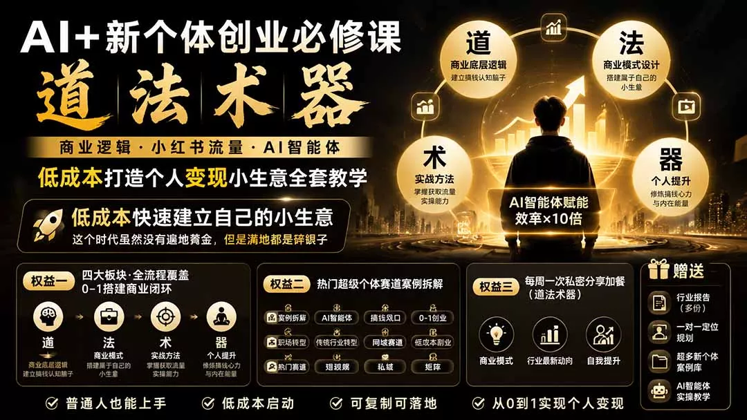 AI+新个体创业必修课-更新0922｜道法术器｜商业逻辑·小红书流量·AI智能体｜低成本打造个人变现小生意全套教学-卓越网创