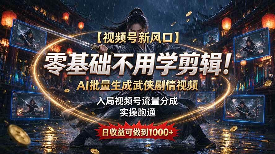 (20780期)【视频号新风口】零基础不用学剪辑!AI 批量生成武侠剧情视频,入局视频号流量分成,实操跑通,日收益可做到 1000+ (20780期)【视频号新风口】零基础不用学剪辑!AI 批量生成武侠剧情视频,入局视频号流量分成,实操跑通,日收益可做到 1000+