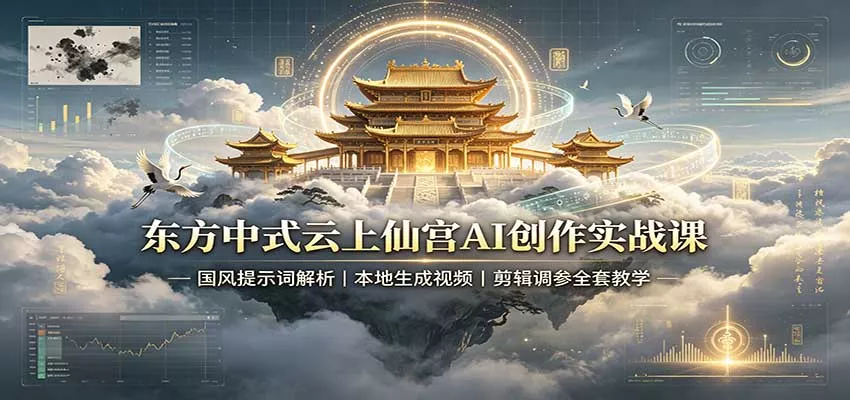 东方中式云上仙宫AI创作实战课：国风提示词解析，本地生成视频，剪辑调参全套教学-卓越网创