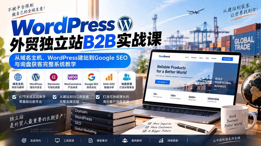 (20526期)WordPress外贸独立站B2B实战课:从域名主机、WordPress建站到Google SEO与询盘获客完整系统教学-卓越网创