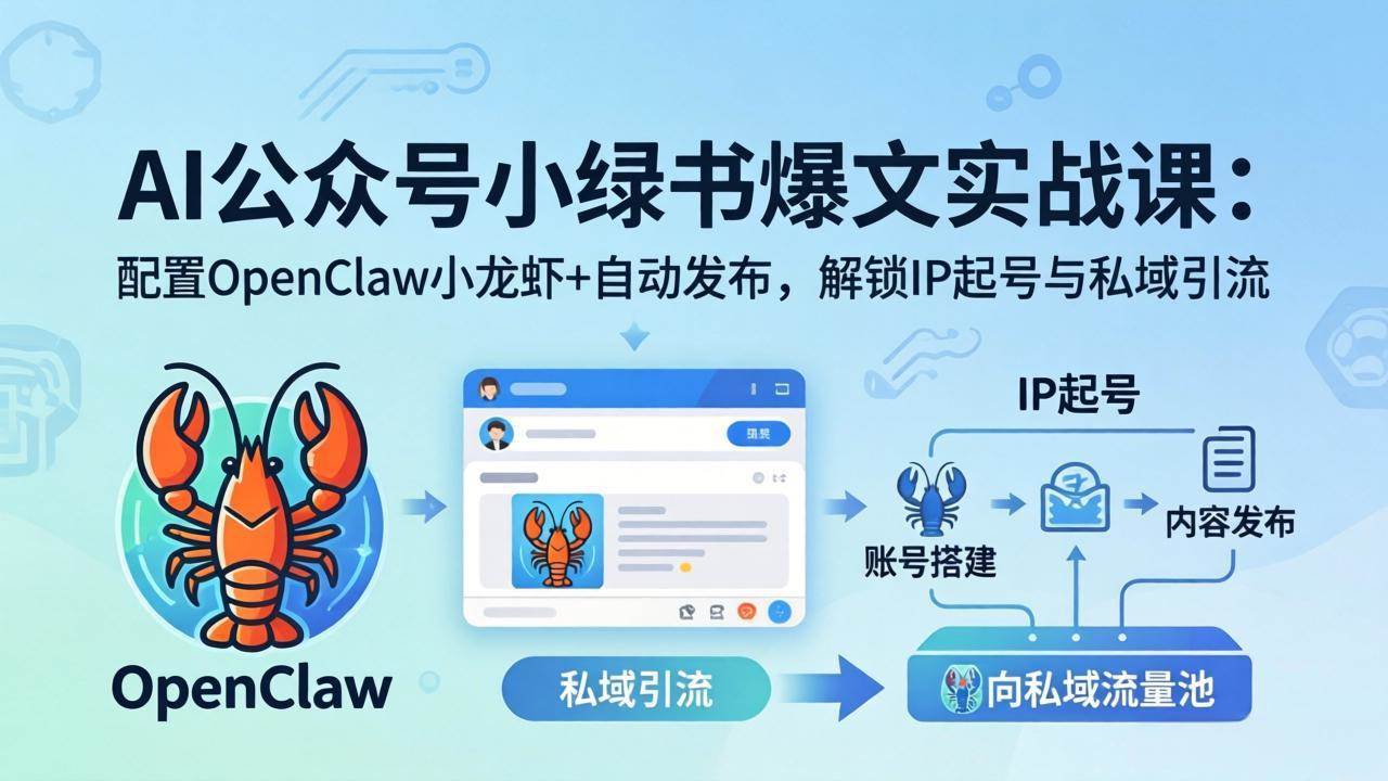 （18132期）AI公众号小绿书变现实战课：小绿书爆文写作+OpenClaw自动发布，解锁IP起号与私域引流-卓越网创