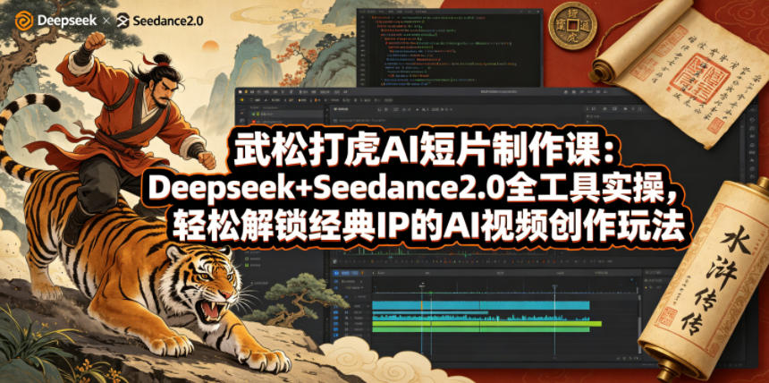 武松打虎AI短片制作课:Deepseek+Seedance2.0全工具实操,轻松解锁经典IP的AI视频创作玩法-卓越网创