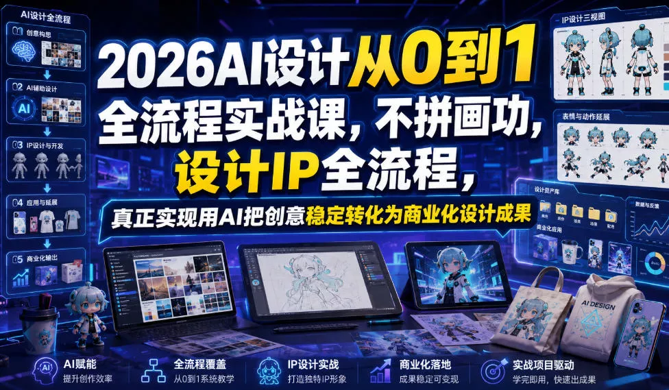 2026AI设计从0到1全流程实战课，不拼画功，设计IP全流程，真正实现用AI把创意稳定转化为商业化设计成果-卓越网创