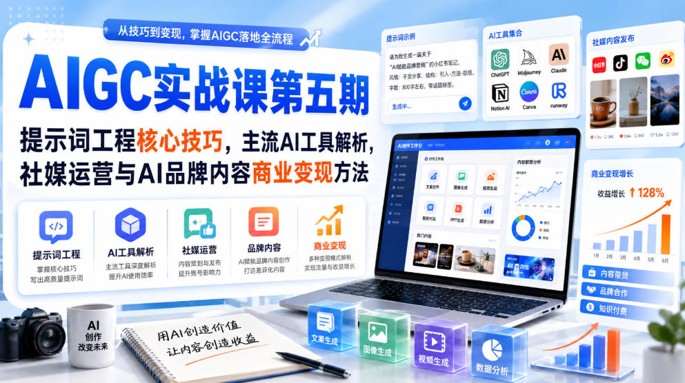 刺猬星球·AIGC实战课第五期，提示词工程核心技巧，主流AI工具解析，社媒运营与AI品牌内容商业变现方法-卓越网创