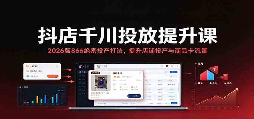 抖店千川投放提升课：2026版866绝密投产打法，提升店铺投产与商品卡流量-卓越网创