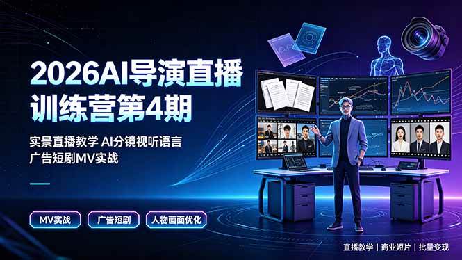 （19216期）2026AI导演直播训练营第4期，实景直播教学AI分镜视听语言，广告短剧MV实战，解决人物画面崩坏痛点-卓越网创