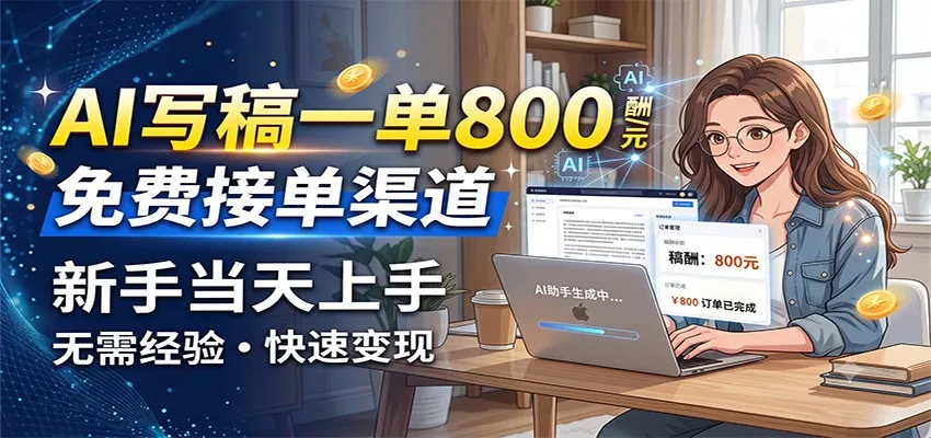 AI写稿一单800,免费接单渠道,一单一结几十到上千,新手当天上手-卓越网创