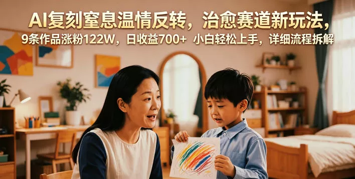 AI复刻窒息温情反转，治愈赛道新玩法，9条作品涨粉122W，日收益700+ 小白轻松上手，详细流程拆解-卓越网创