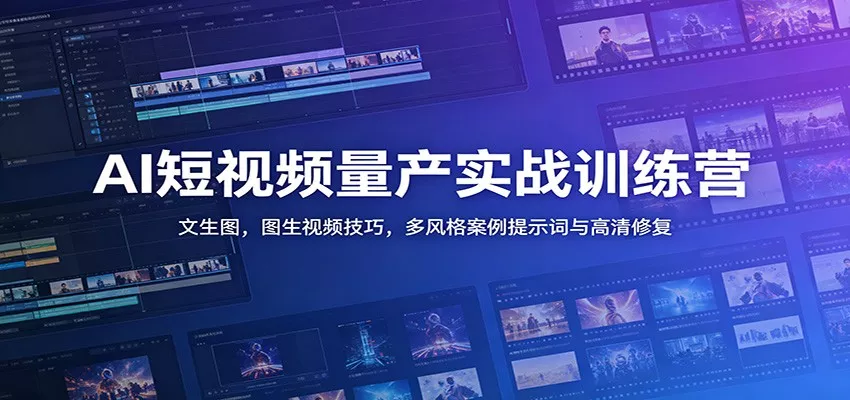 AI短视频量产实战训练营:文生图,图生视频技巧,多风格案例提示词与高清修复-卓越网创