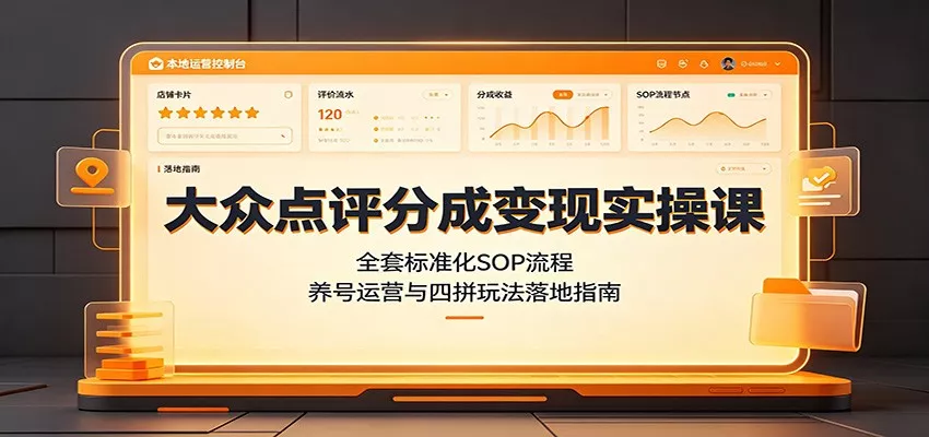 大众点评分成变现实操课：全套标准化SOP流程，养号运营与四拼玩法落地指南-卓越网创