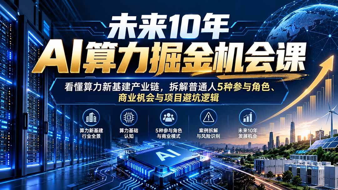 （20825期）未来10年AI算力掘金机会课：看懂算力新基建产业链，拆解普通人5种参与角色、商业机会与项目避坑逻辑-卓越网创
