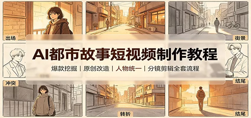 AI都市故事短视频制作教程：爆款挖掘原创改造，人物统一分镜剪辑全套流程-卓越网创