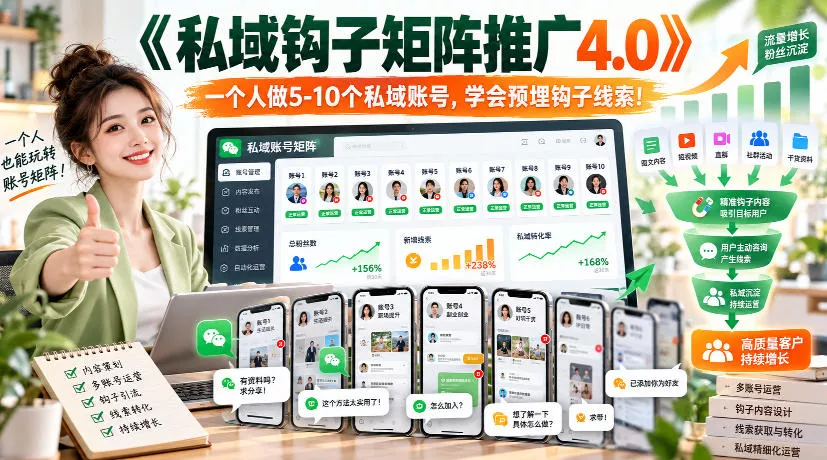【无水印】《私域钩子矩阵推广4.0》一个人做5-10个私域账号,学会预埋钩子线索! 【无水印】《私域钩子矩阵推广4.0》一个人做5-10个私域账号,学会预埋钩子线索!