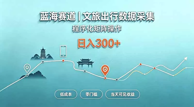 蓝海赛道 文旅出行数据采集 程序化矩阵操作 低成本 零门槛 当天可见收益 日入300+-卓越网创