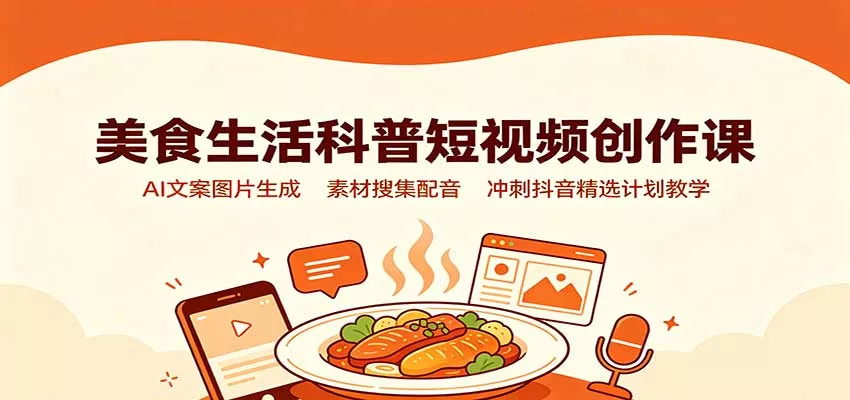 美食生活科普短视频创作课：AI文案图片生成，素材搜集配音，冲刺抖音精选计划教学-卓越网创