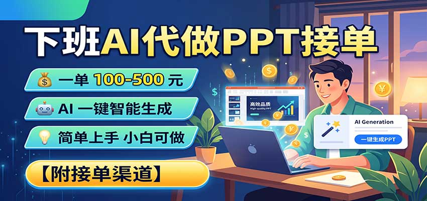 下班AI代做PPT接单,一单100-500,AI一键生成,小白也能做,附接单渠道-卓越网创