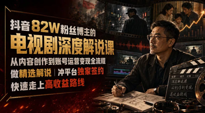 抖音82W粉丝博主的电视剧深度解说课,从内容创作到账号运营变现全流程,做精选解说,冲平台独家签约,快速走上高收益路线 抖音82W粉丝博主的电视剧深度解说课,从内容创作到账号运营变现全流程,做精选解说,冲平台独家签约,快速走上高收益路线