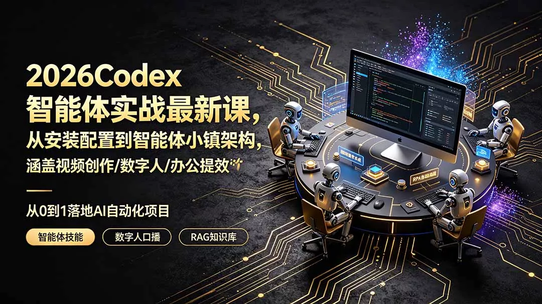 2026Codex智能体实战最新课,从安装配置到智能体小镇架构,涵盖视频创作/数字人/办公提效全技能 2026Codex智能体实战最新课,从安装配置到智能体小镇架构,涵盖视频创作/数字人/办公提效全技能