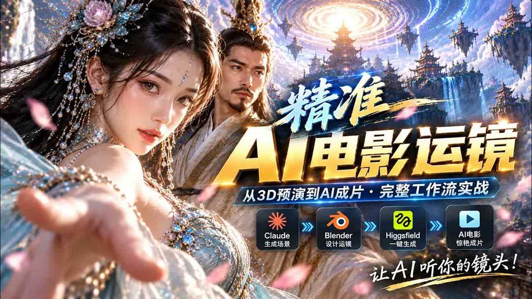 （20503期）AI视频终于能精准运镜了！Claude + Blender + Higgsfield 免费插件实测-卓越网创