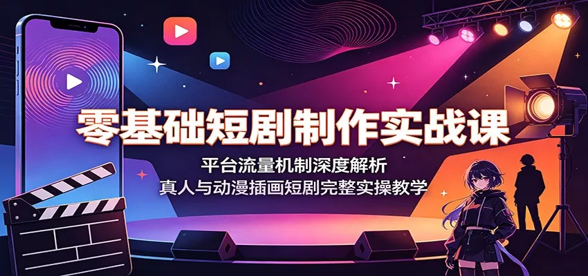 零基础短剧制作实战课：平台流量机制深度解析，真人与动漫插画短剧完整实操教学-卓越网创