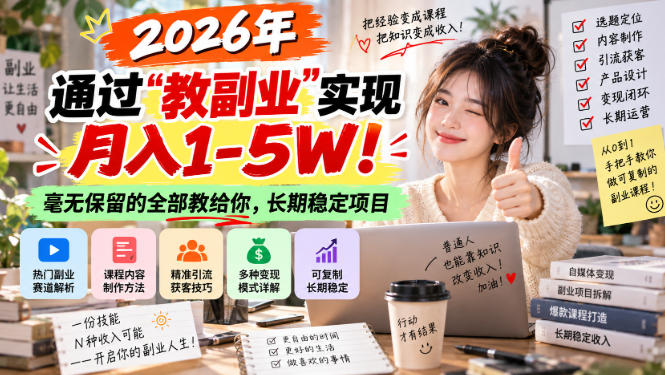 “教副业”实现月入1-5W！长期稳定，毫无保留的全部教给你！-卓越网创