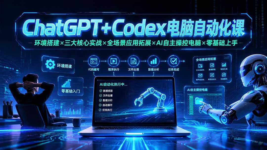 ChatGPT+Codex电脑自动化课:环境搭建×三大核心实战×全场景应用拓展×AI自主操控电脑×零基础上手 ChatGPT+Codex电脑自动化课:环境搭建×三大核心实战×全场景应用拓展×AI自主操控电脑×零基础上手