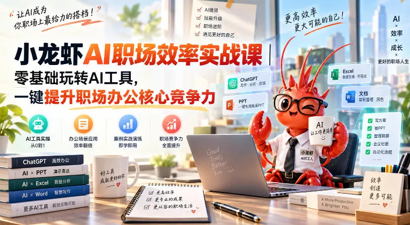 小龙虾AI职场效率实战课｜零基础玩转AI工具，一键提升职场办公核心竞争力-卓越网创
